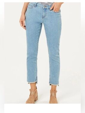 Eileen Fisher Slim Ankle Raw Hem J Frost Light Wash Jeans Size 8 NWT